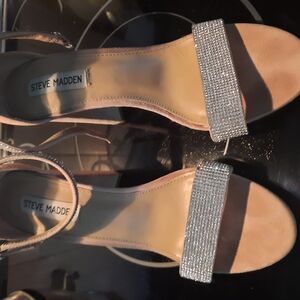 Steve Madden Silver Heels with Rhinestone Embellishments
